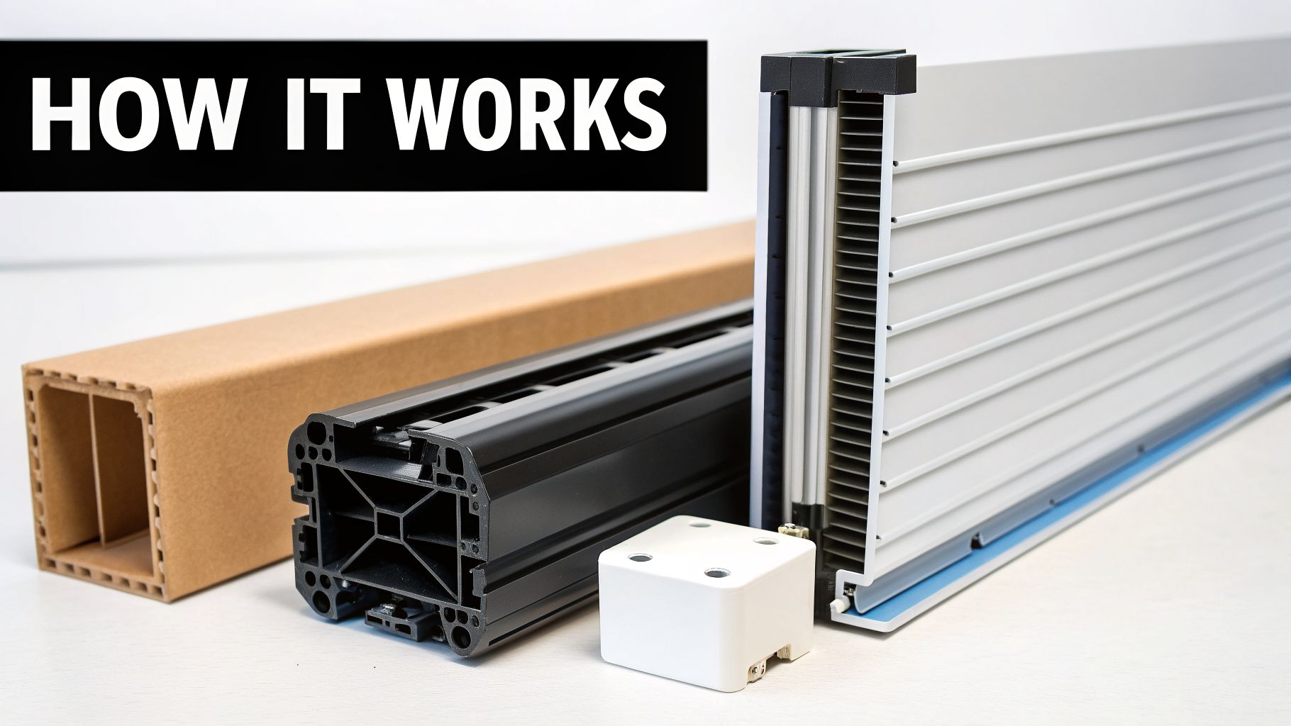 Various components for a roller hurricane shutter system, including extruded profiles and a ribbed panel.