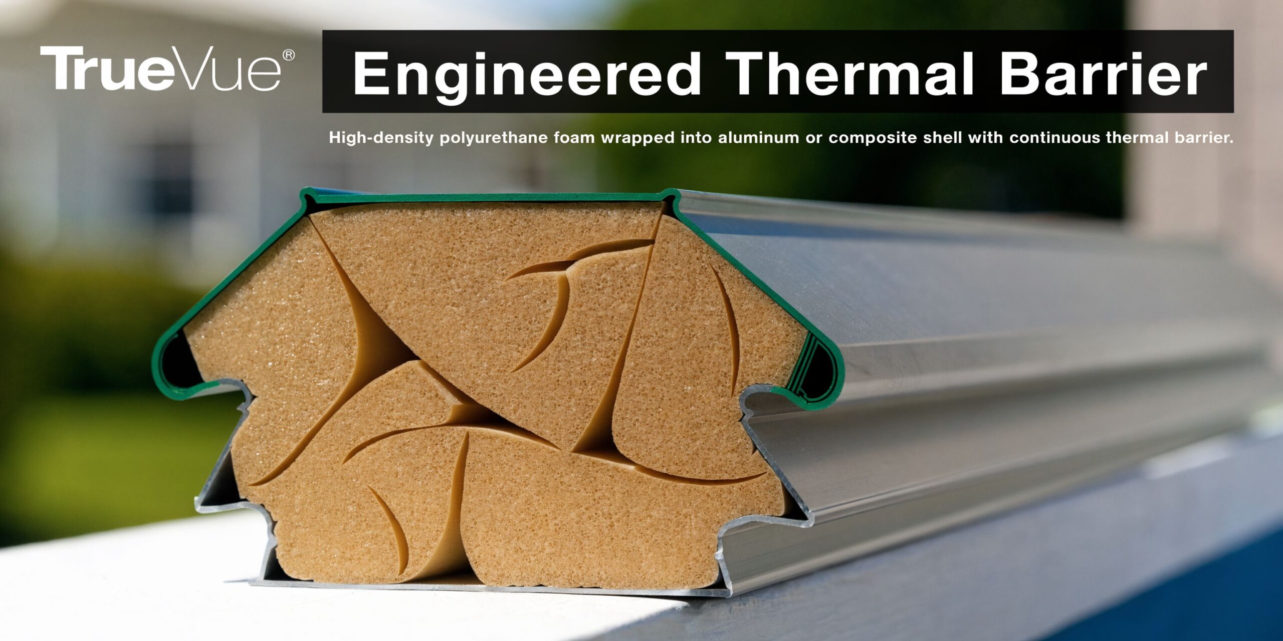 A cross-section view showing high-density polyurethane foam inside an aluminum shell for thermal insulation.