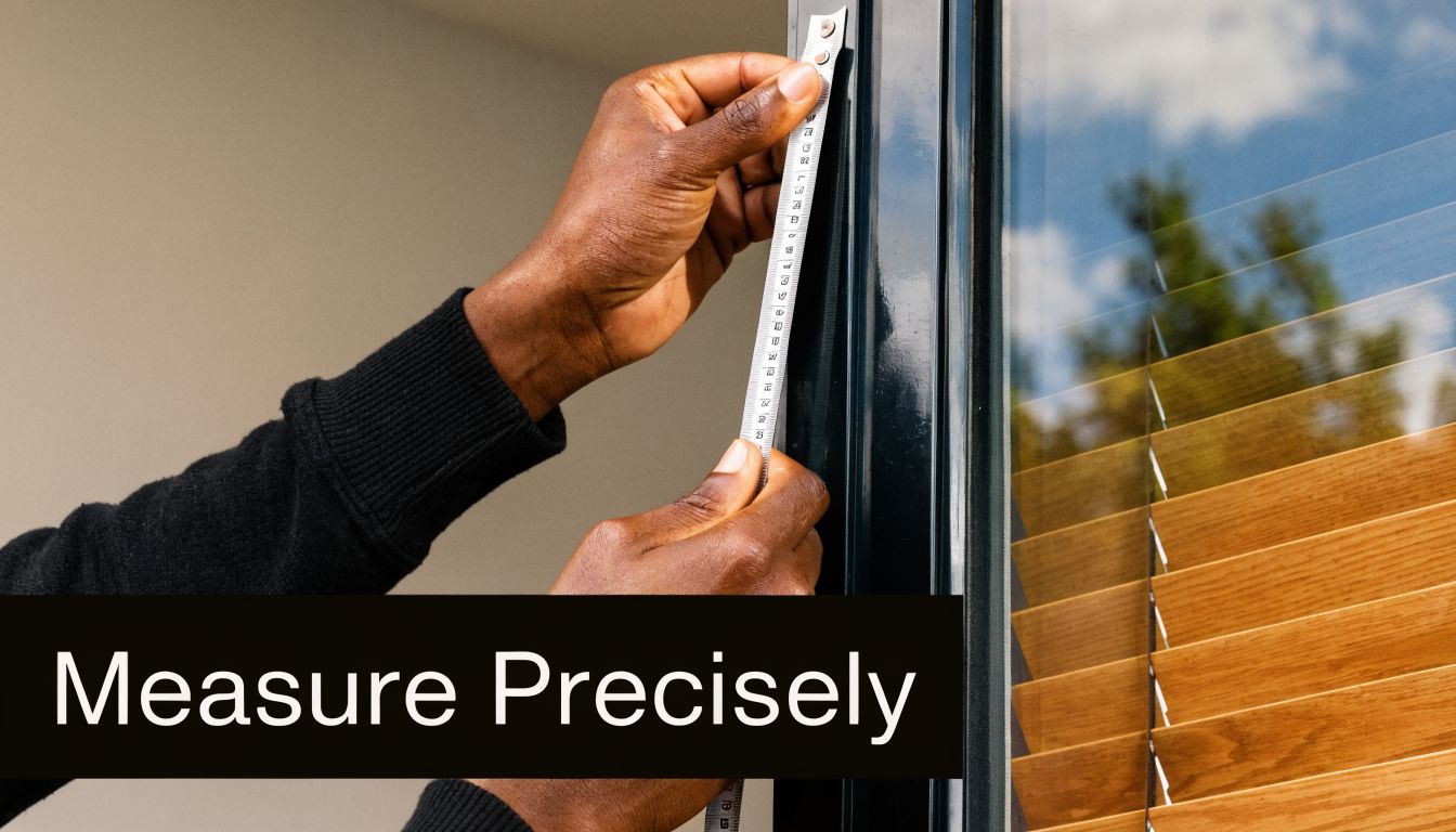 A person using a tape measure to take precise measurements of a sliding glass door frame.