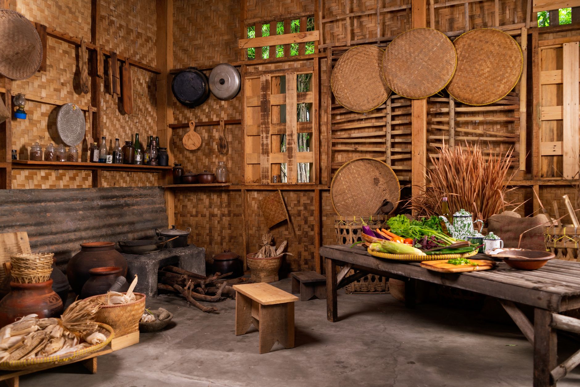 5. Woven Wood Shades — Natural Texture for Farmhouse and Transitional Kitchens